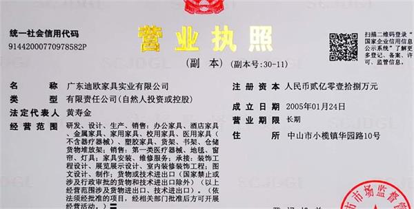 迪歐家具注冊資本2.0018億